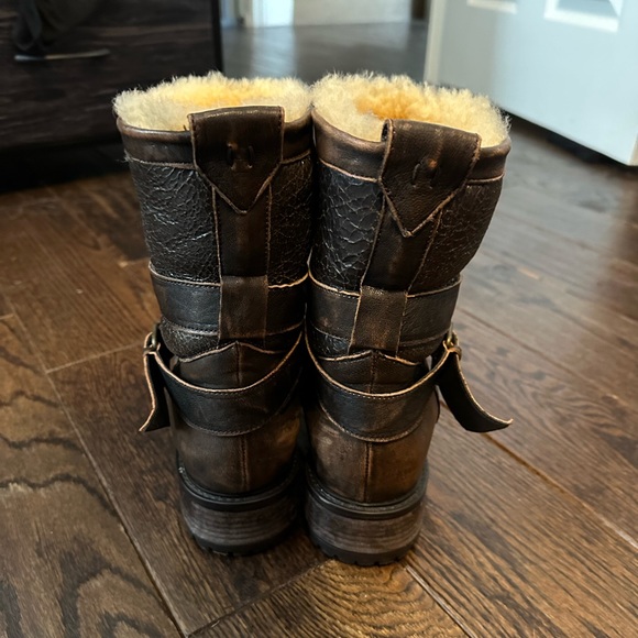 Ross & Snow Emilina Weatherproof Shearling lined Bomber Moto Boot Brown - Picture 6 of 13